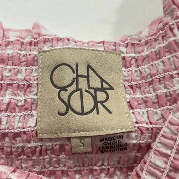 Chaser pink white gingham print puff statements sleeve smocked top small women’s - Picture 4 of 4